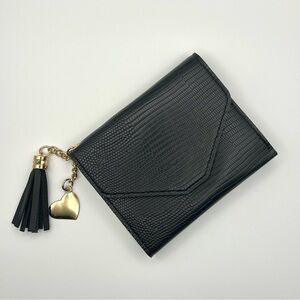 Black Snakeskin Vegan Leather Wallet with Tassel and Heart Charm